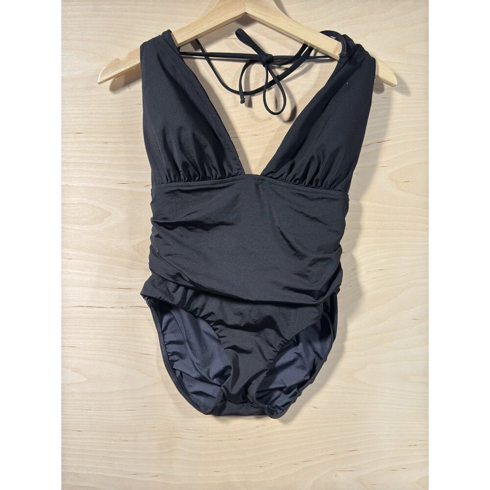 Trina Turk Black One Piece Swimsuit Size 10 Ruched Resort Swim Designer Beach‎